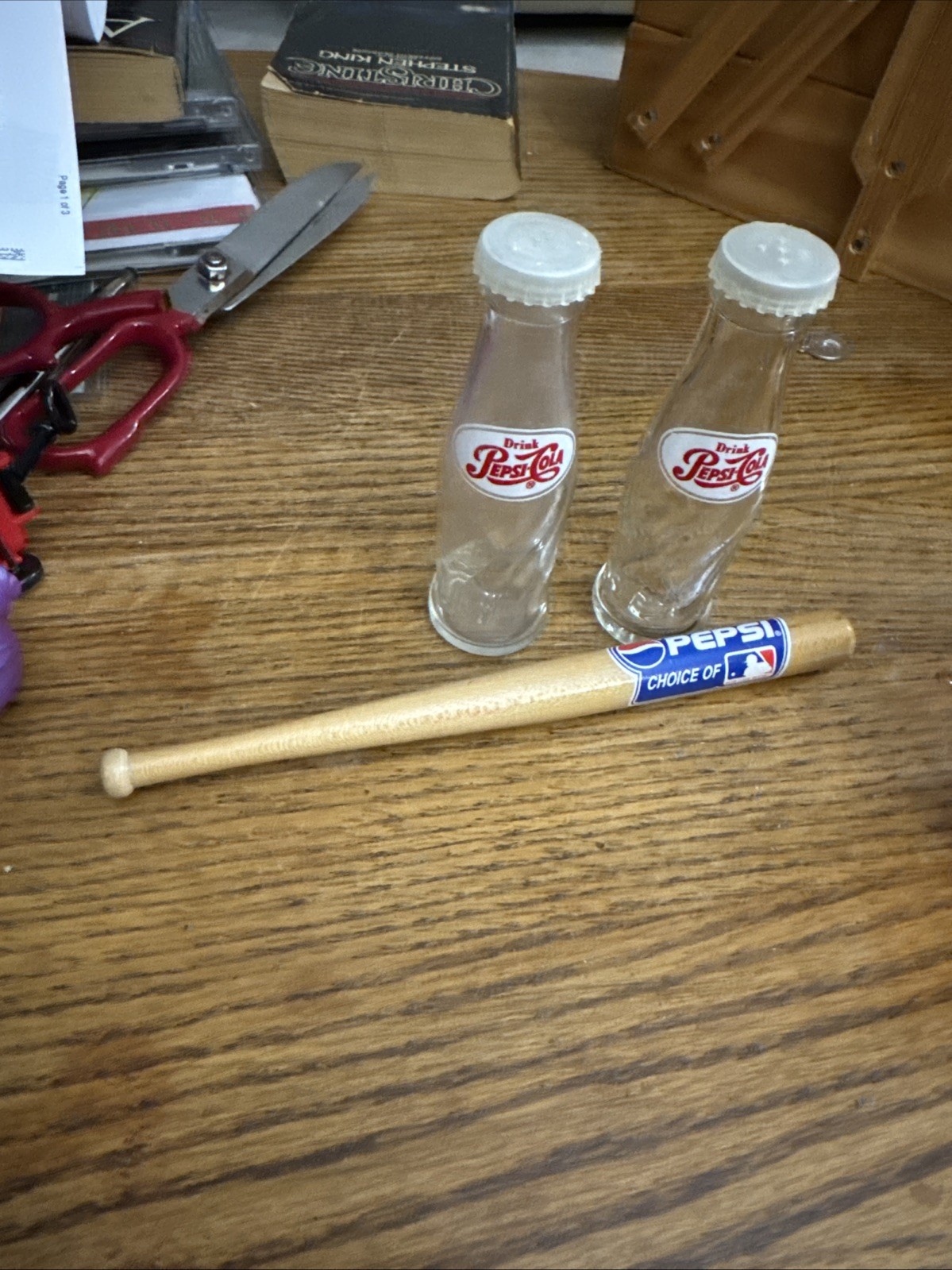 VTG Mini Pepsi Cola Bottle Old Logo Shakers Glass W/ Mini Pepsi Bat New Logo