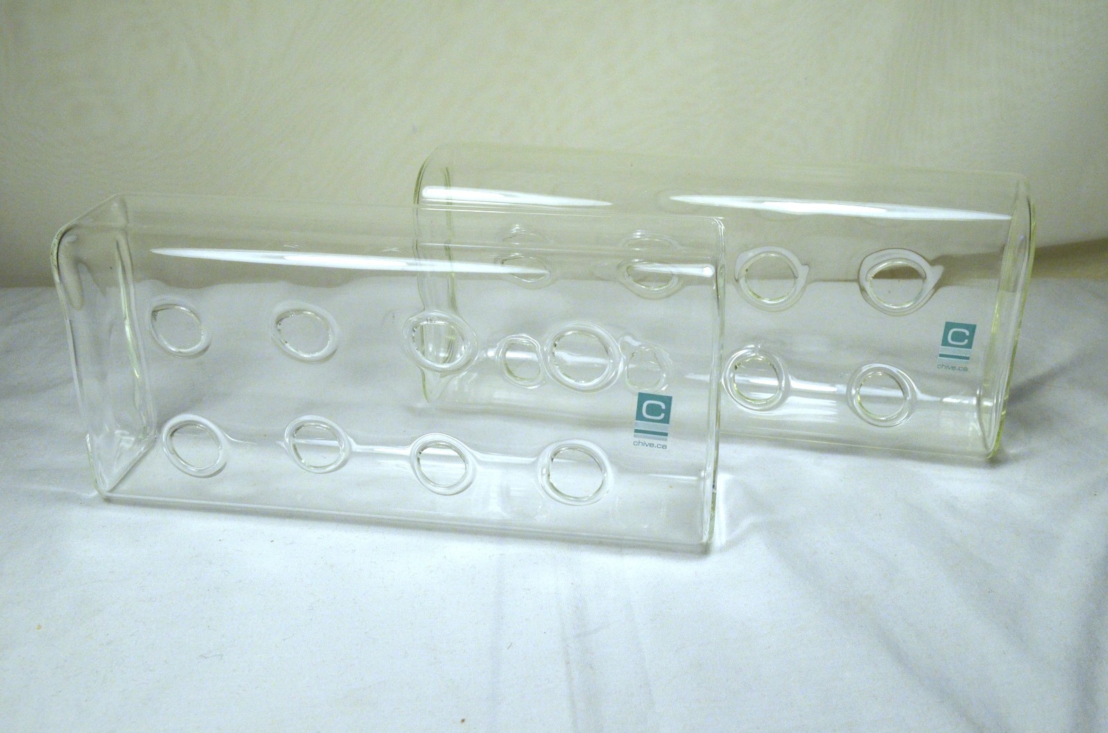 Pair of Chive.ca Unusual Rectangular Glass Bud Vases Floral Decor