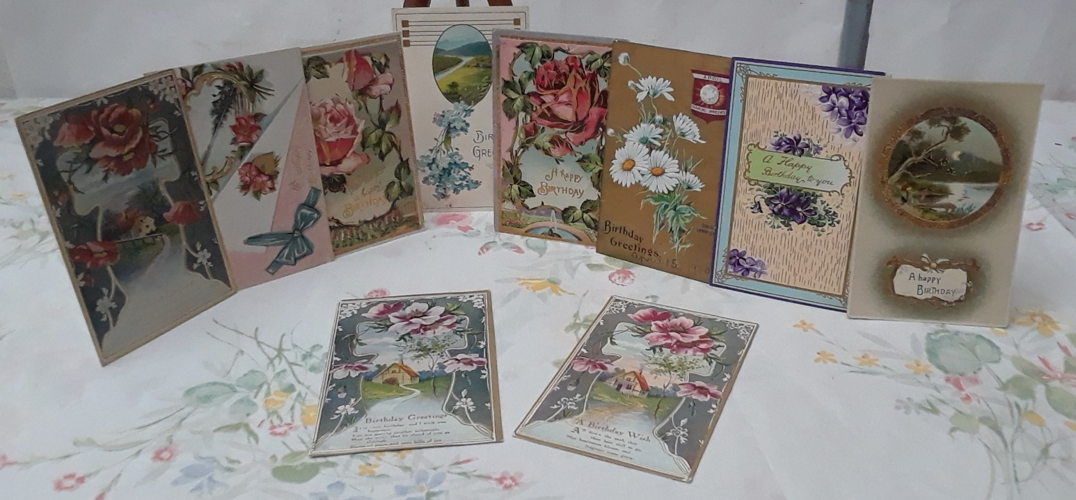 Antique 1900\'s Birthday Postcard Lot of 10 Floral - Building - Posted - Unposted