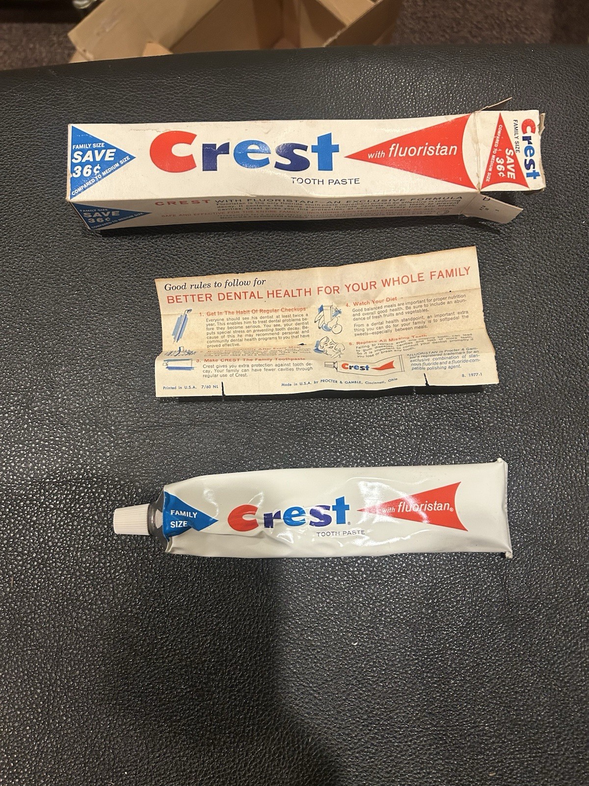 Vintage 1960 Crest Toothpaste New Old Stock fluoristan Proctor gamble movie prop