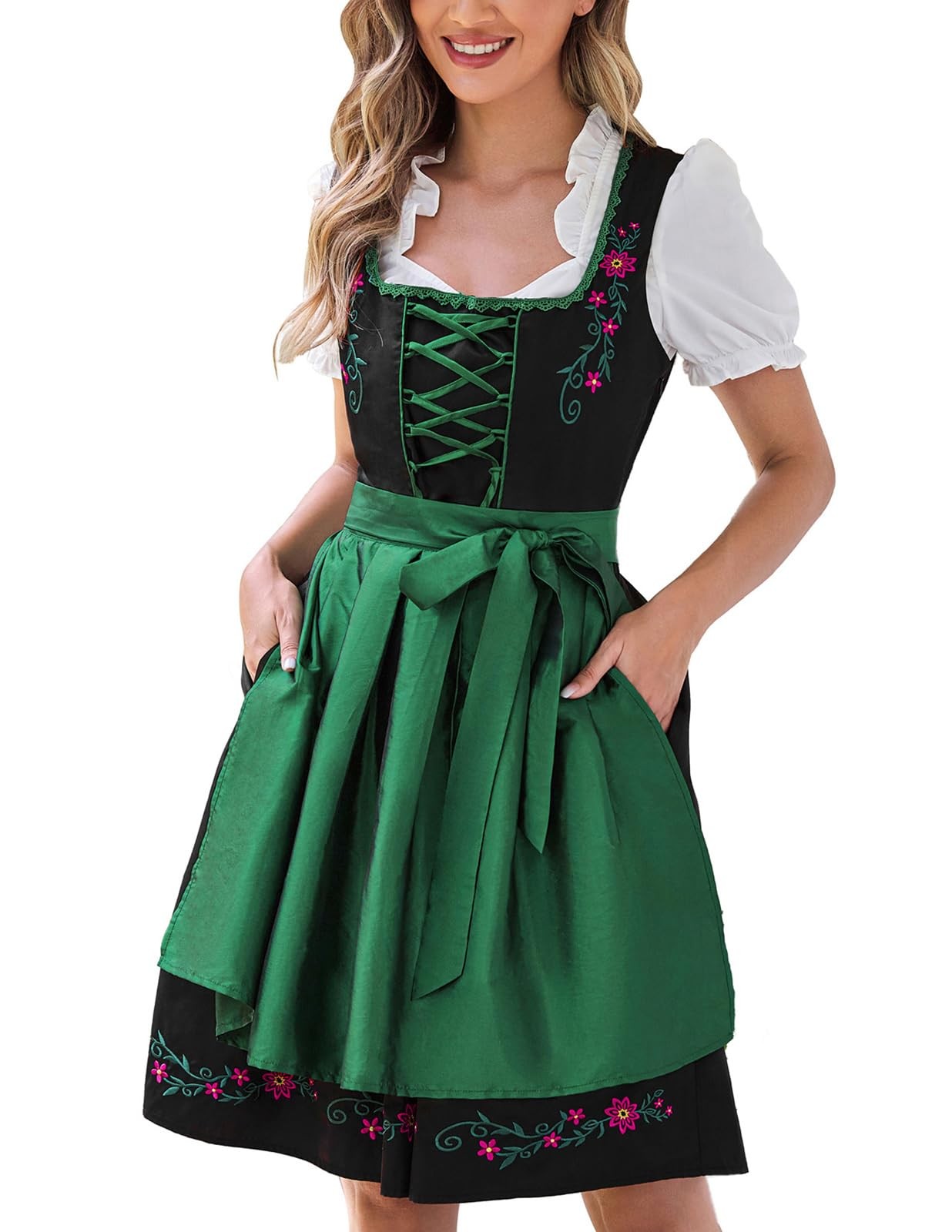 SCARLET DARKNESS 3 Piece Oktoberfest Dirndl Set Embroidered Pockets