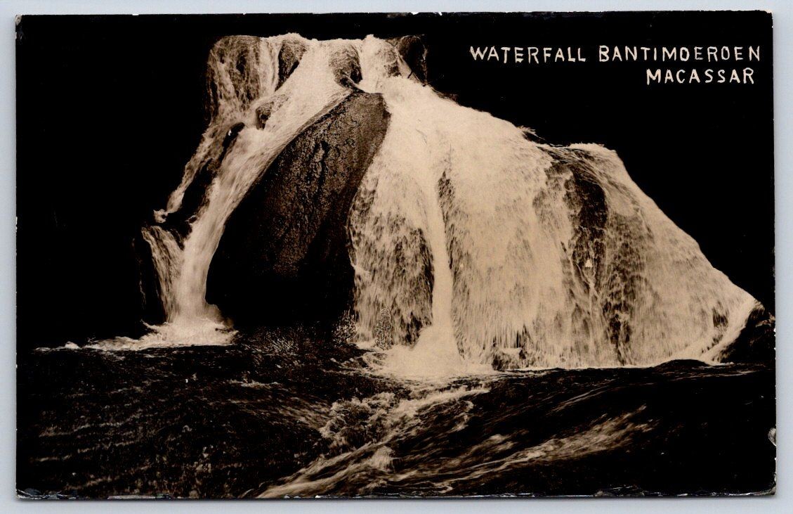Antique Indonesia Postcard MAKASSAR Bantimurung Waterfall RPPC