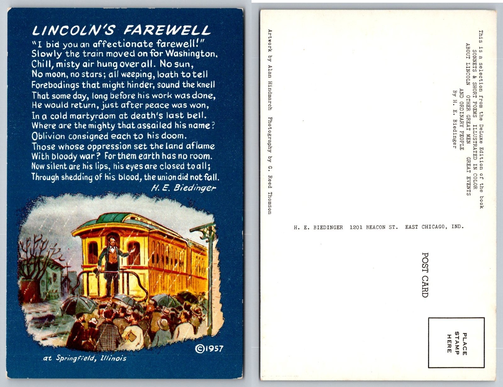 Lincoln\'s Farewell Springfield Illinois Train Postcard PB197-S