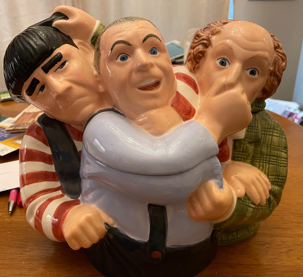 The 3 Three Stooges Cookie Jar Larry Moe Curly Clay Art 1997 ceramic