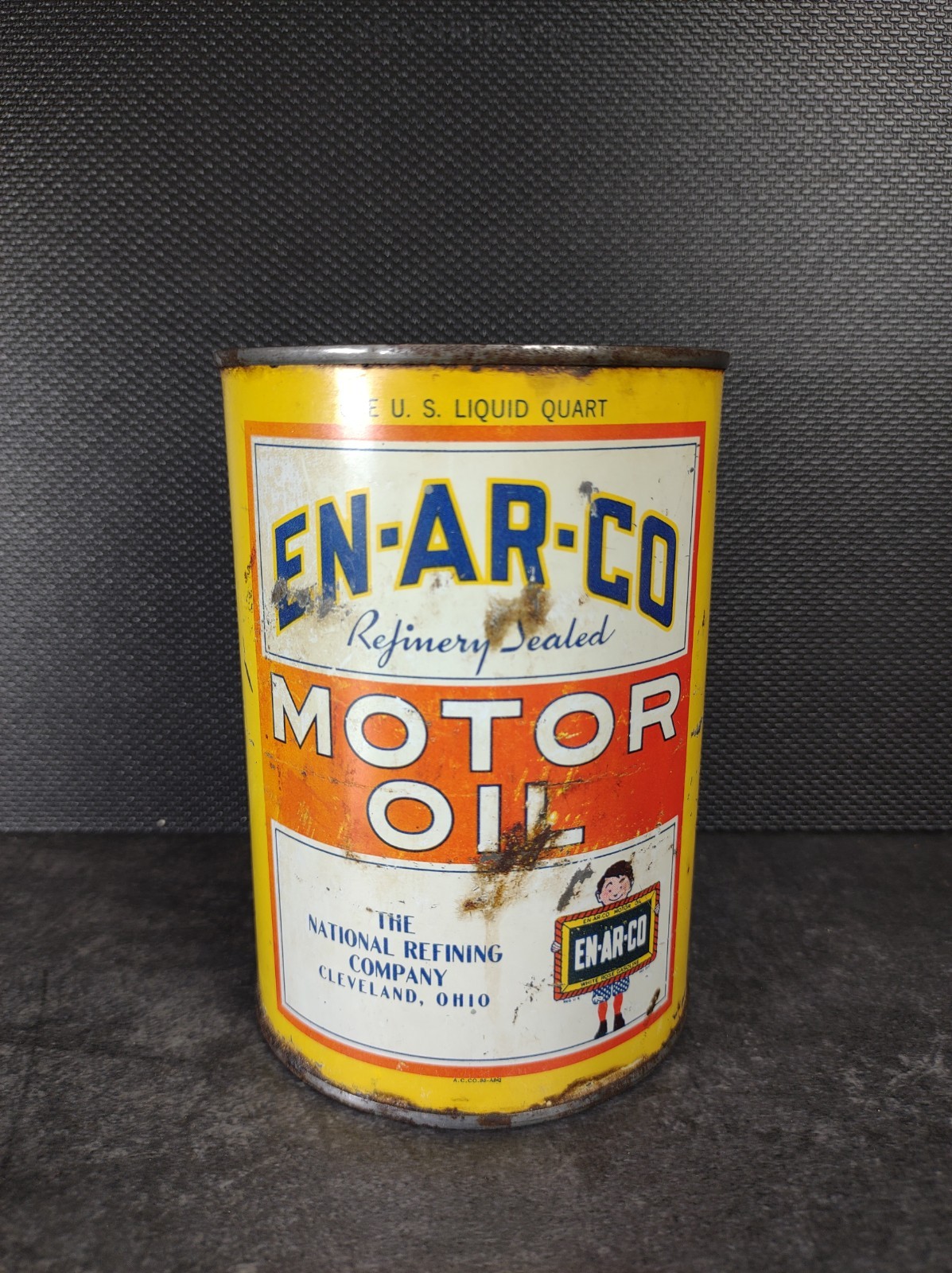 Vintage Enarco Motor Oil Can Metal Quart Empty General Store Display Graphic 