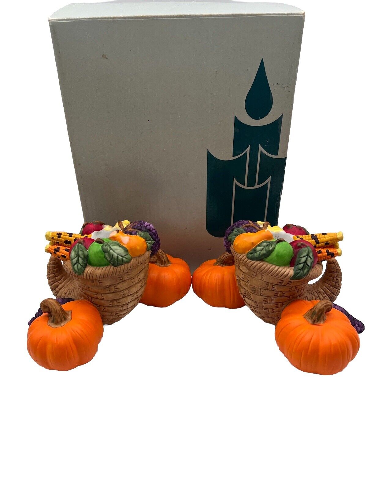2 PartyLite Harvest Time Thanksgiving Cornucopia Taper Candle Stick Holders