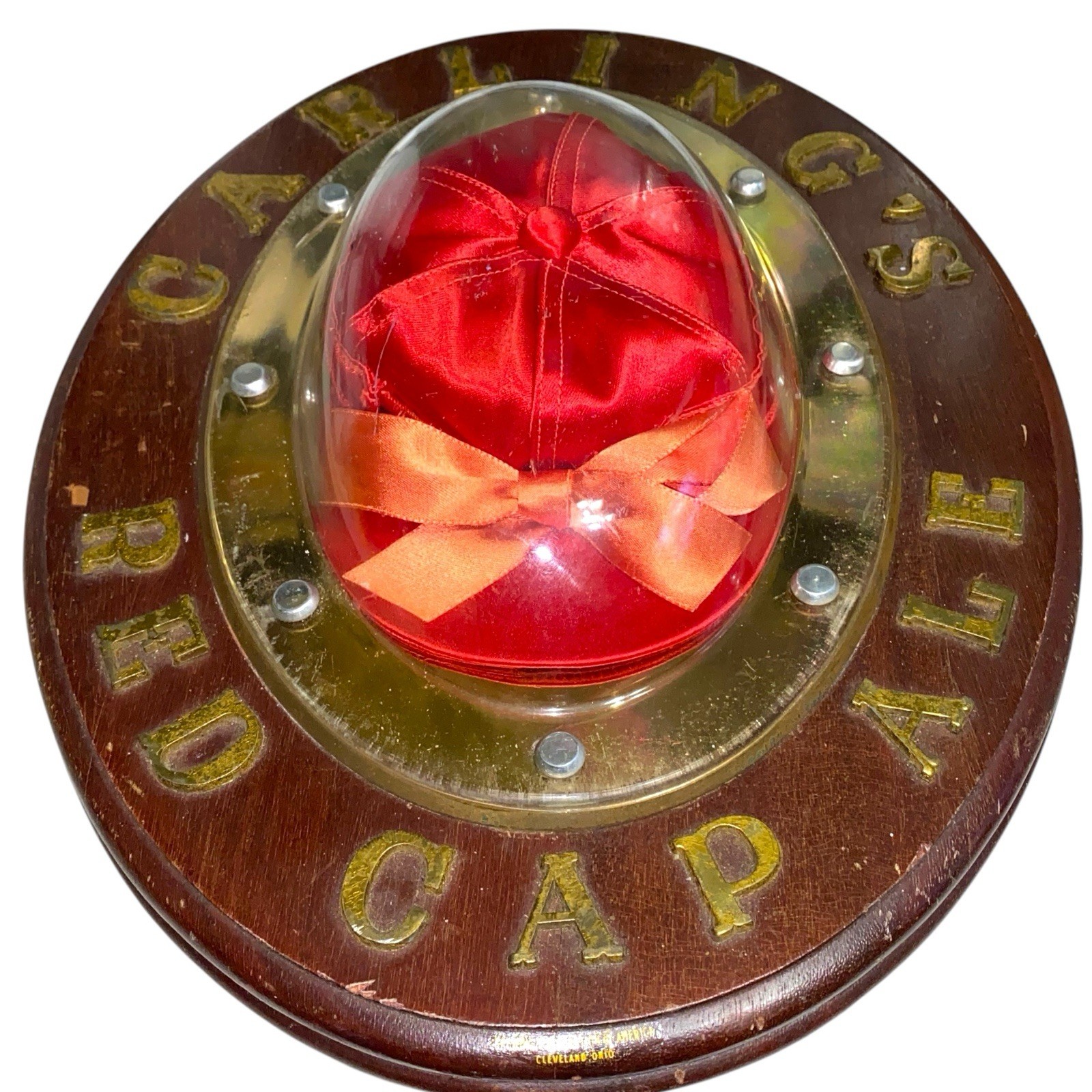 CARLING'S RED CAP ALE Beer Sign Old Version JOCKEY CAP Wood Raised Gold Letters