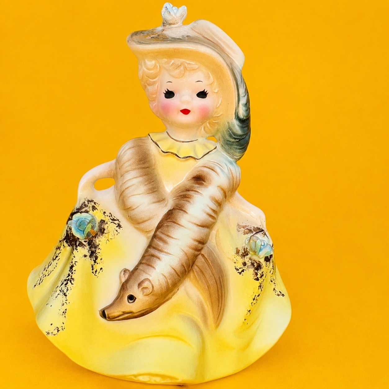 CUTE Josef Originals All Dressed Up Fur Stole Girl Woman Figurine Yellow RARE