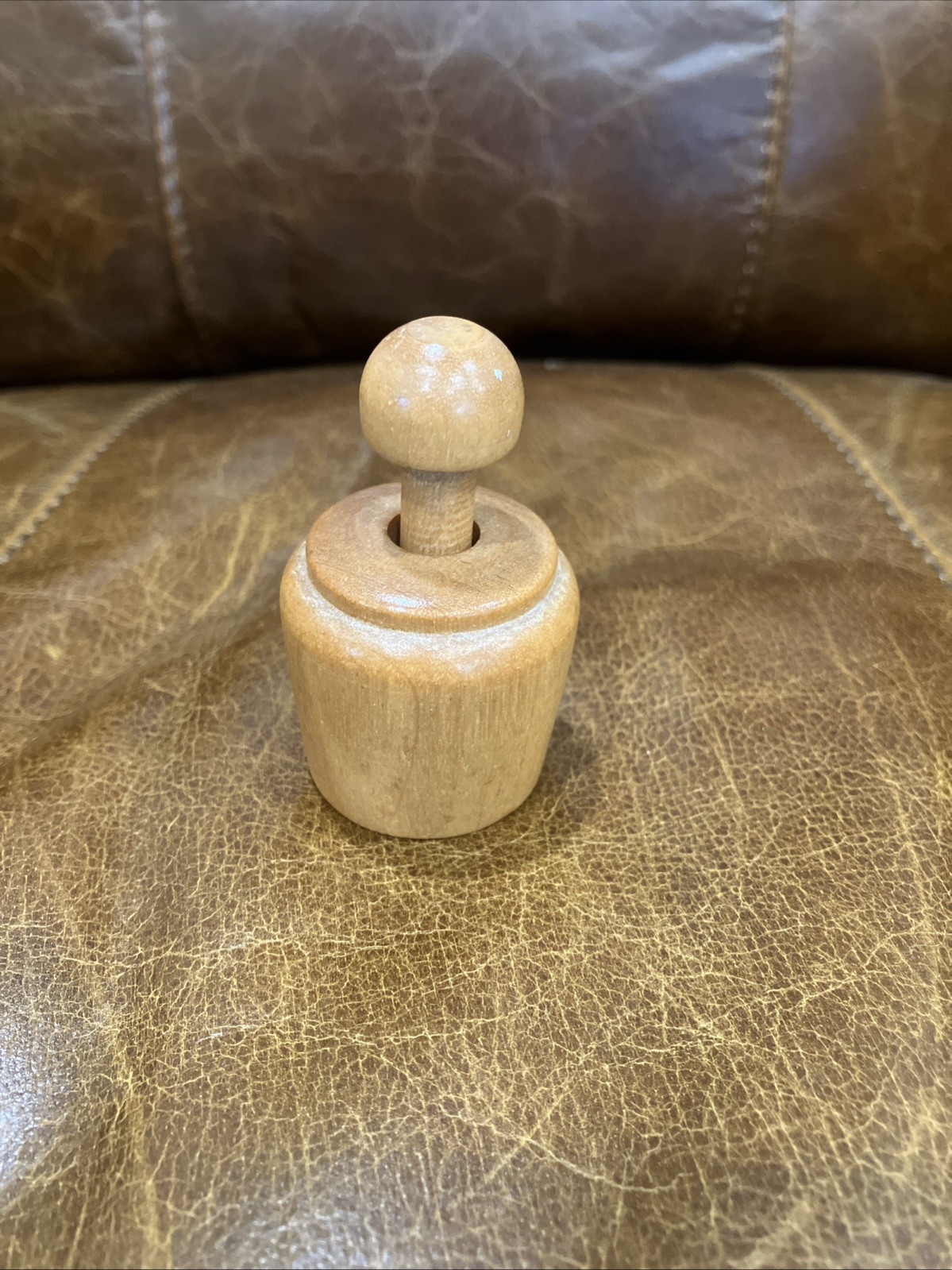Vintage Amish Wooden Handcrafted Butter Mold, W/ Tulip Stamp, 3” Tall Folk Art