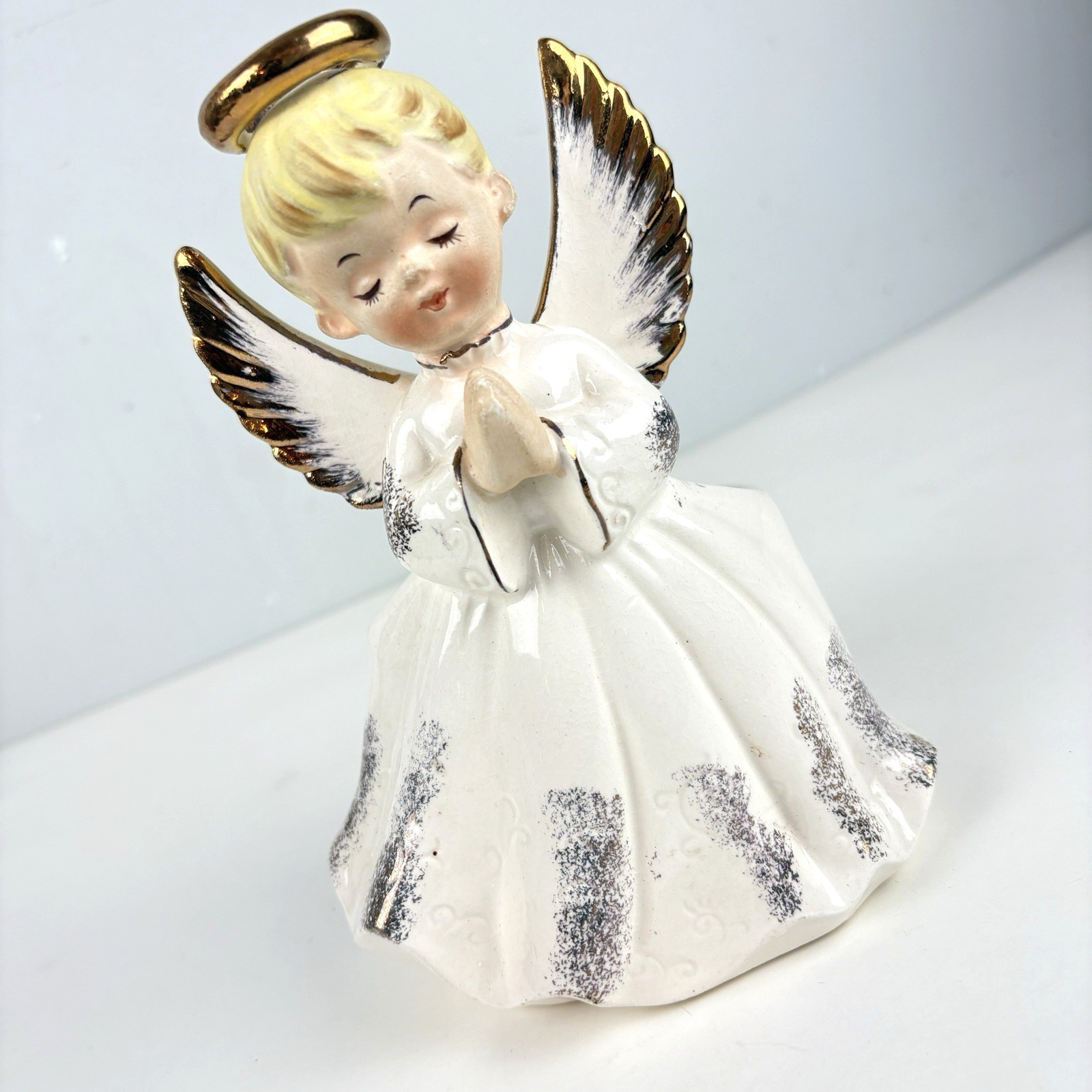 Praying Angel Figurine LEFTON Planter VTG Japan Porcelain Gold Leaf Mid‑Century