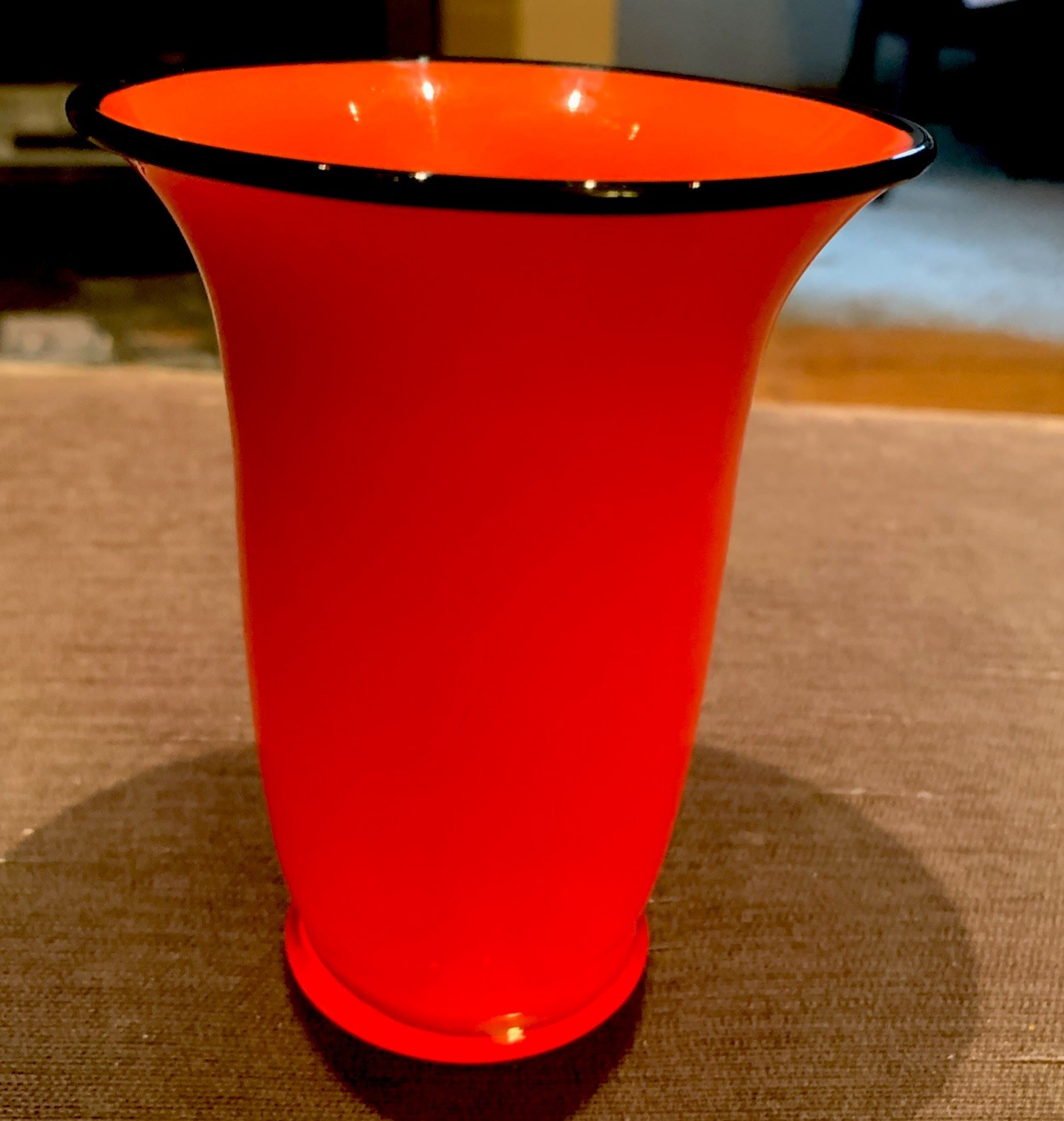 Vintage Art Deco Vase Czech Tango Glass Black Rim Czechoslovakia 4.75\