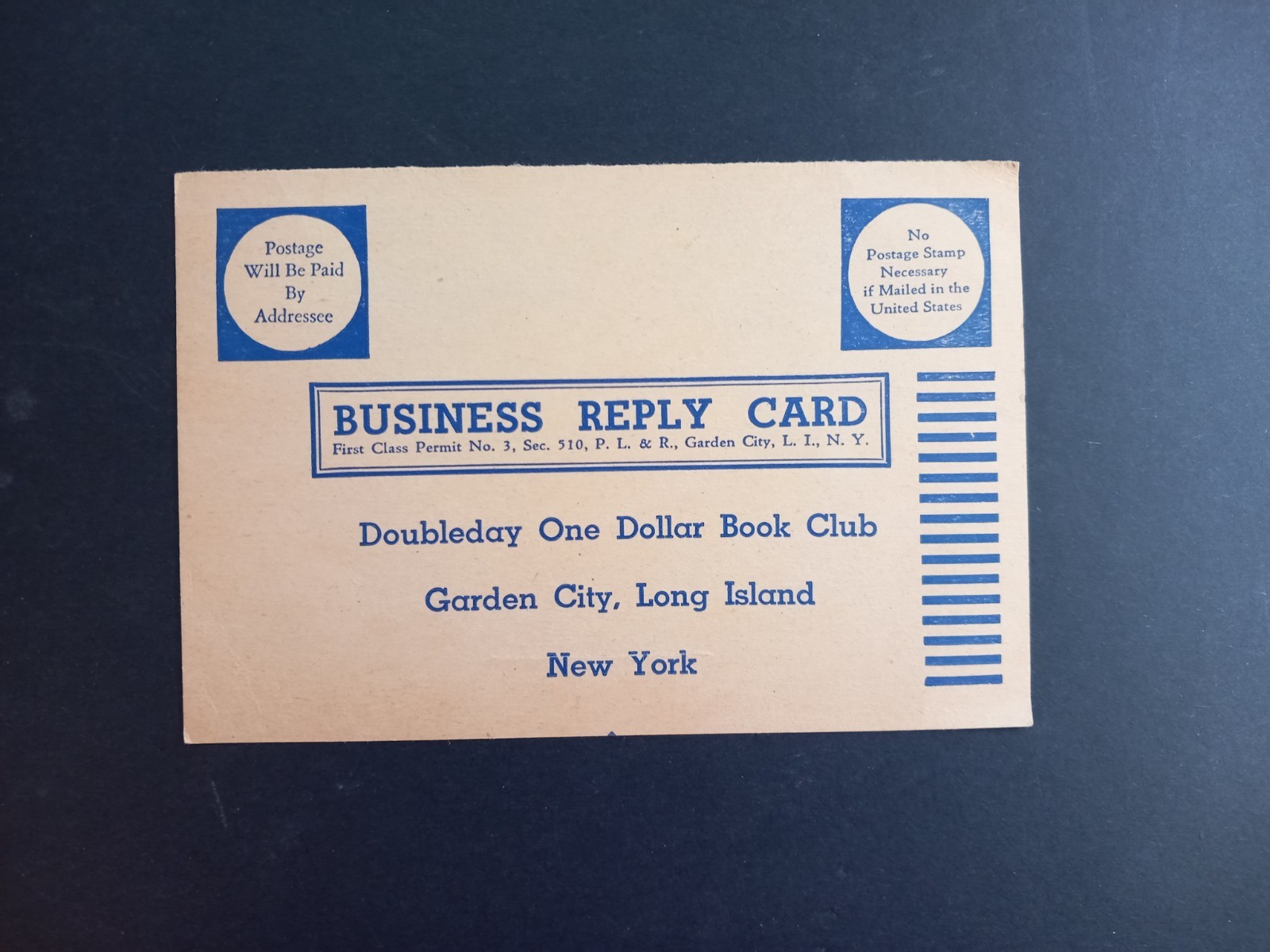 1946 Vintage Doubleday One Dollar Bood Club Reply Card
