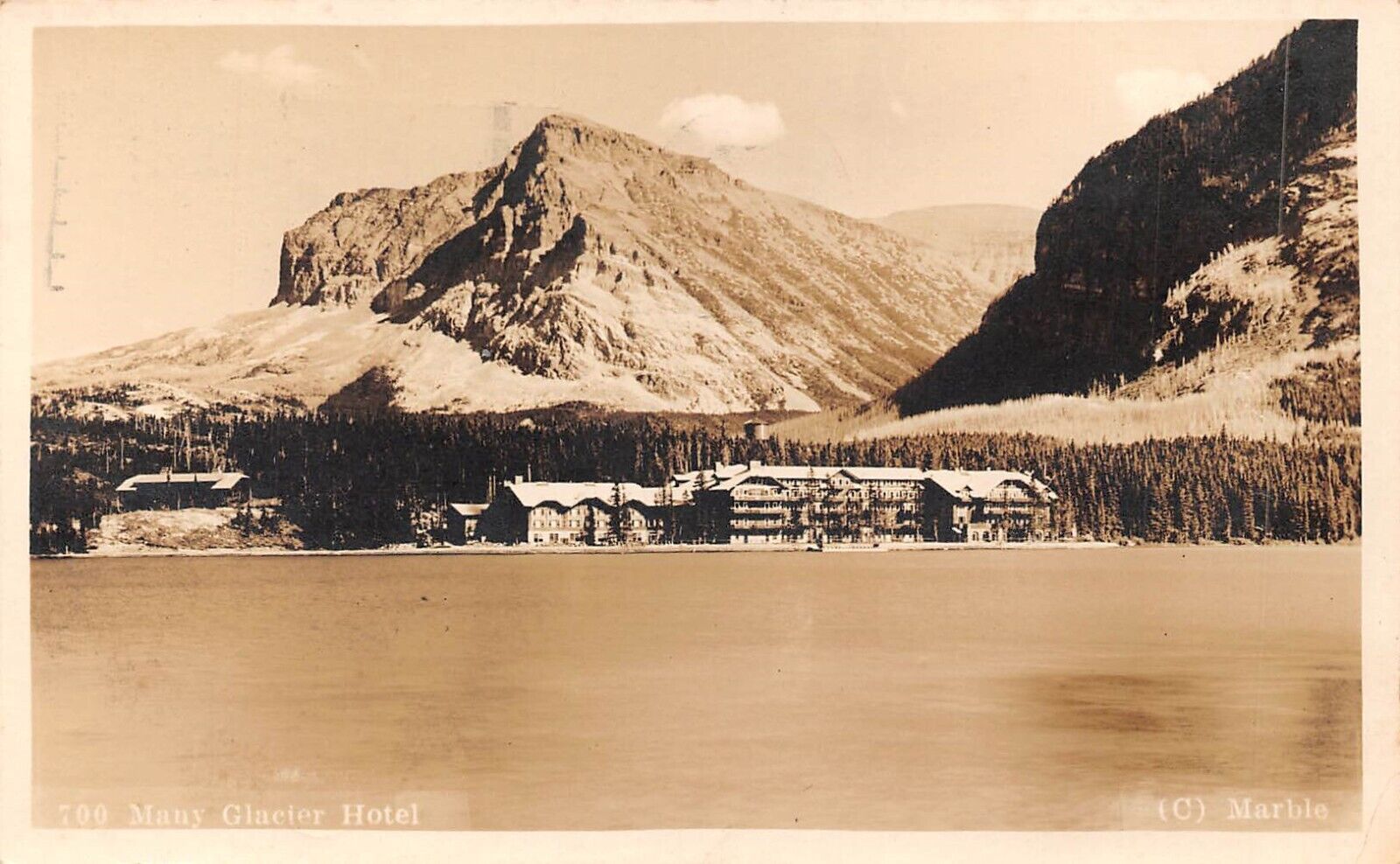 RPPC Many Glacier Hotel Glacier National Park Montana Marble 1921 Postcard