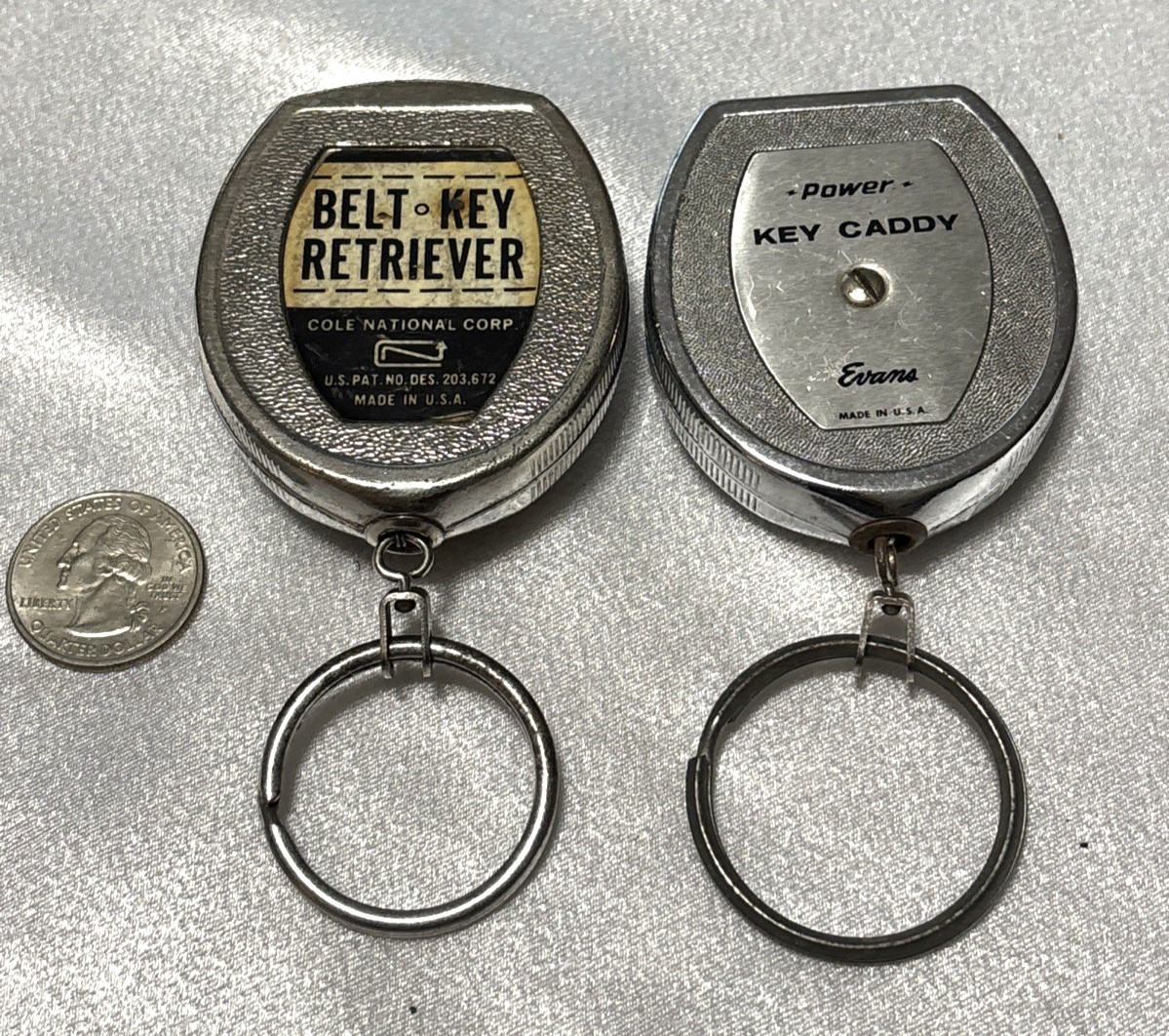 2 Vintage Key Caddy Retractable Keychains w/Belt Clips Evans & Cole Corporation