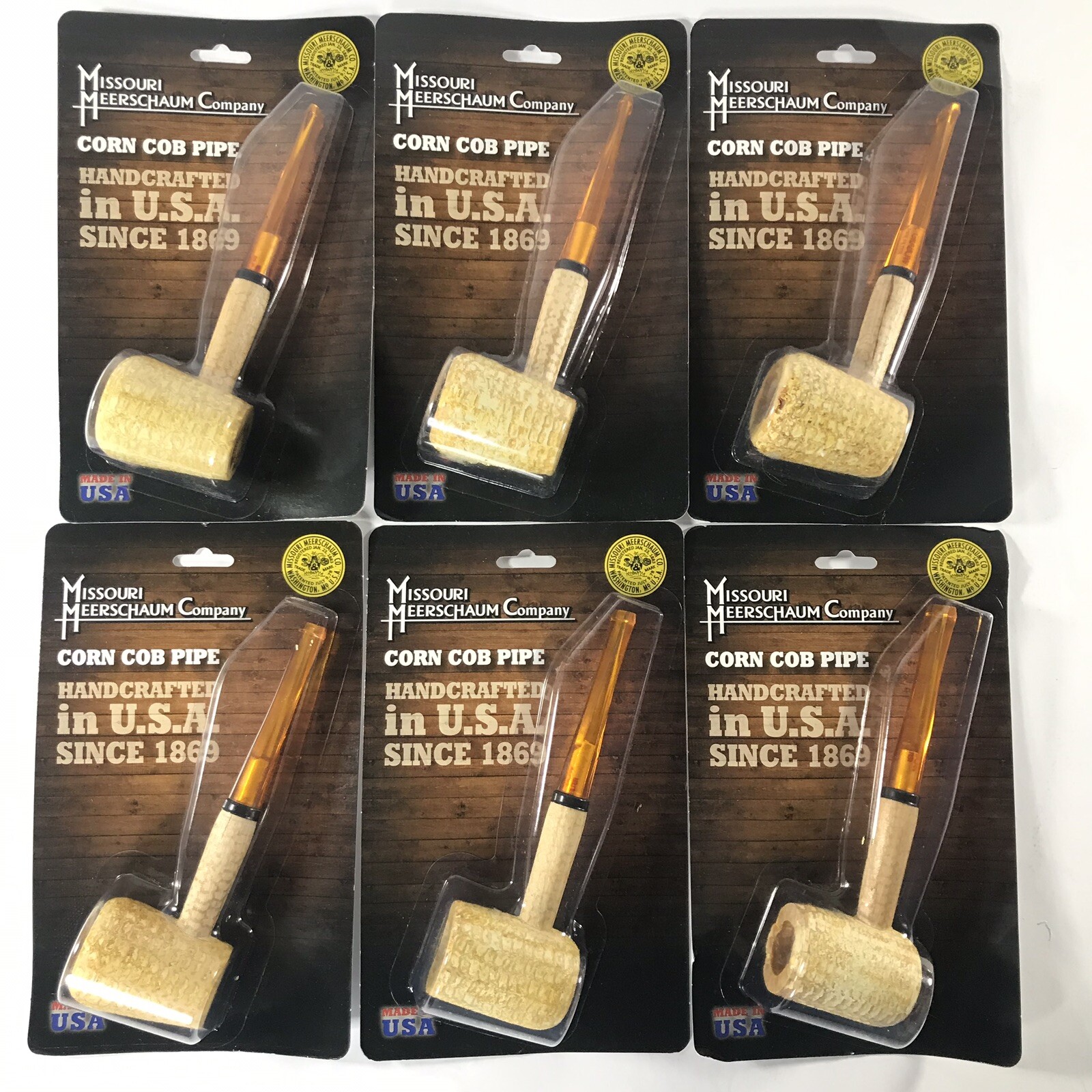 Missouri Meerschaum 6 PACK Corn Cob STRAIGHT Pipe UnSmoked Stem NEW IN PACK 6\