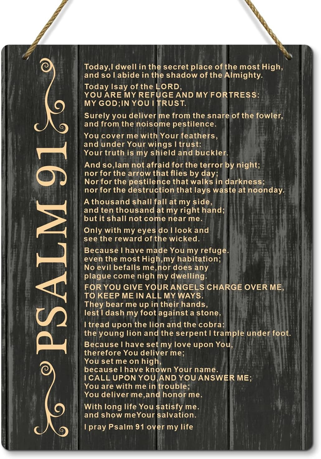 Psalm 91 Wooden Wall Sign, Inspirational Christian Scripture Art