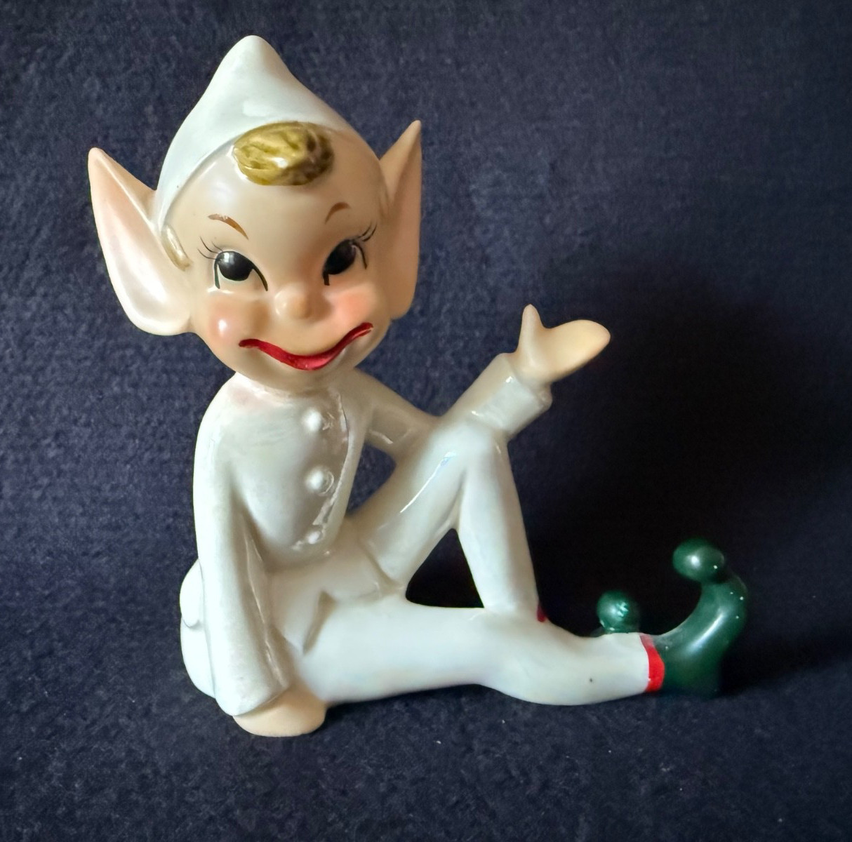 RARE Vintage White Ceramic Pixie Elf Figurine~Christmas ~Japan 6” Tall