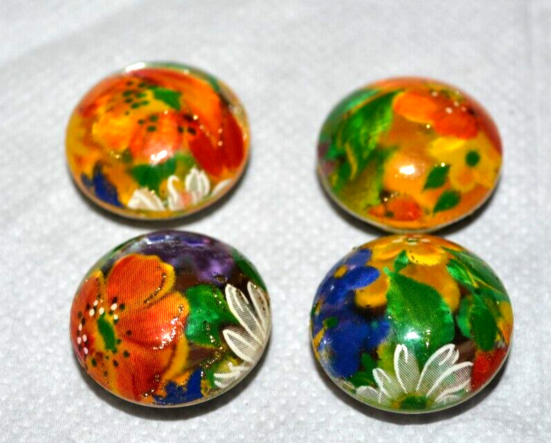 Vintage Hand Painted Flower Floral Decorative Button Covers Lot of 4- 3/4\