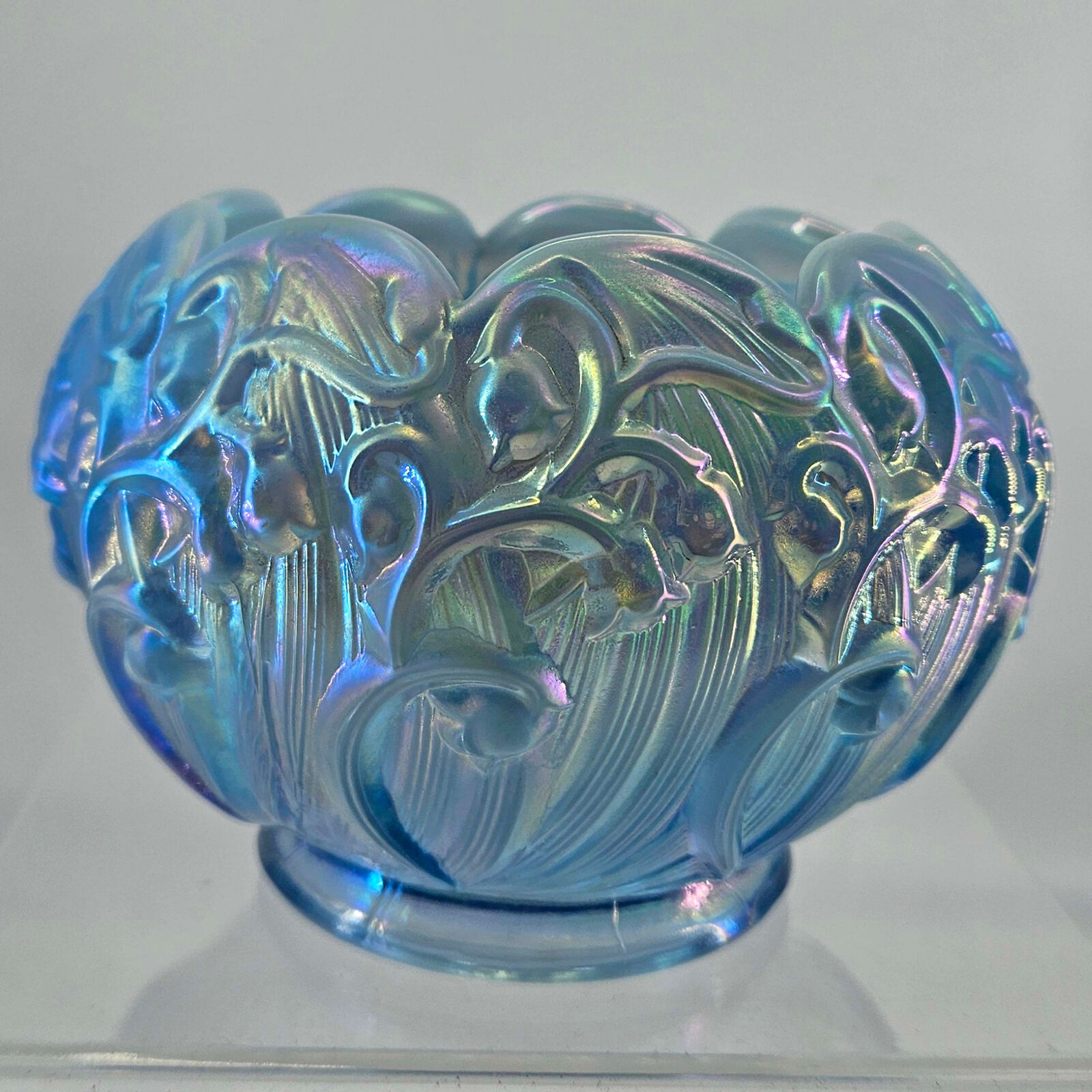 Fenton Opalescent blue Glass Lily of the Valley Rose Bowl Vase