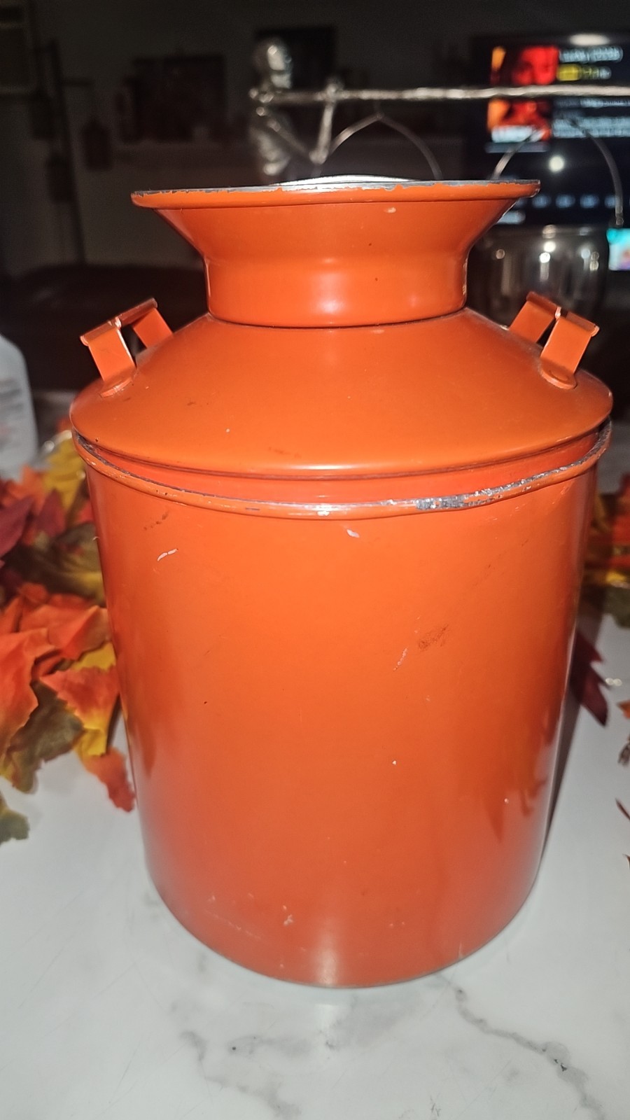 Decor Vintage orange milk can tin 1960s