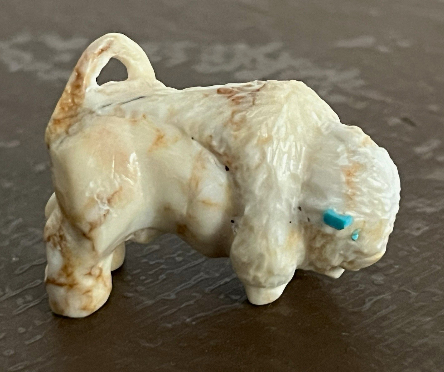 Zuni Navajo Hand Carved Buffalo Bison Fetish Turquoise Horns Ron Goodluck