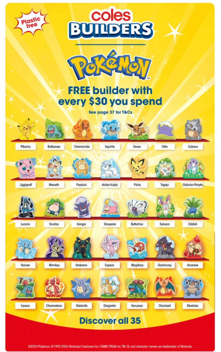 NEW COLES POKEMON BUILDERS  CARD -  COLLECTABLE - CHOOSE YOUR OWN 