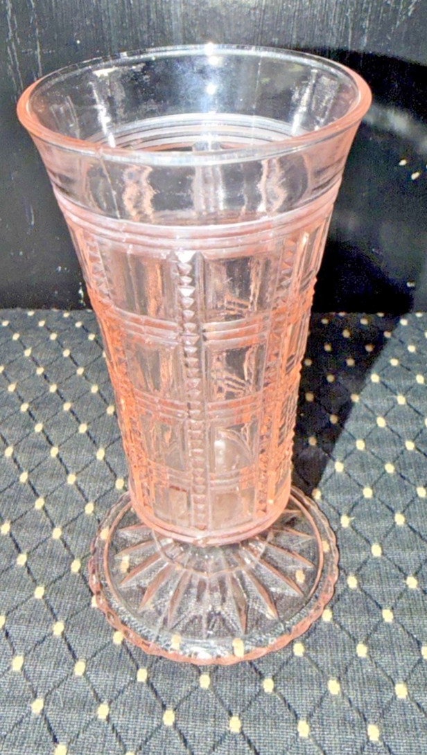 Vtg Imperial Glass Pink Depression Glass Beaded Block Bud Vase Footed Jelly 1930 Vtg Imperial Glass Pink Depression Glass Beaded Block Bud Vase Footed Jelly 1930