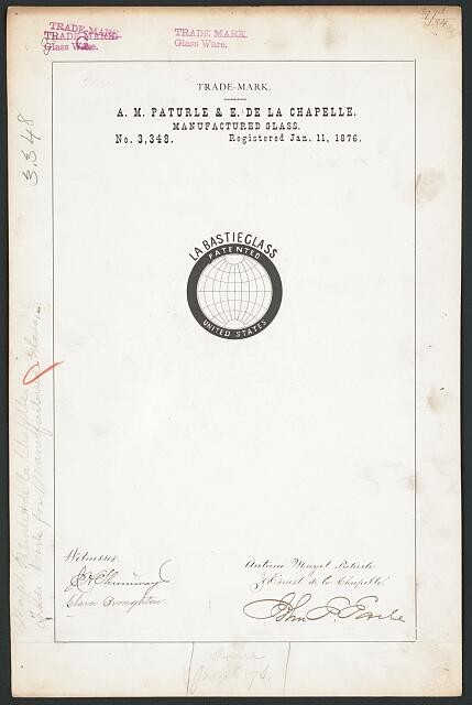 Photo:A M Paturle E de la Chapelle La Bastie Glass Trade Mark 1876 Patent