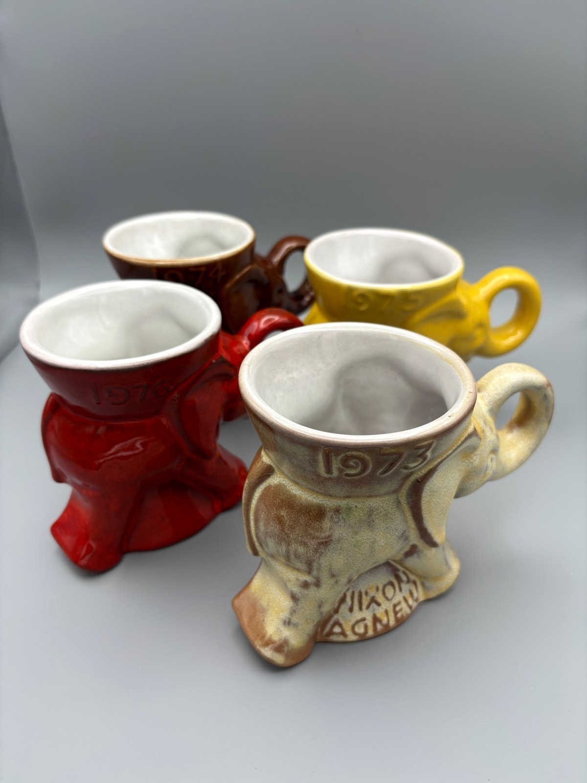 Frankoma GOP Elephant Mug Lot of 4 1973 Nixon Agnew 1974 1975 1976 Republican