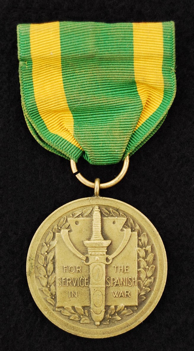 Numbered Spanish War Service Medal with Original Ribbon & Wrap Broach
