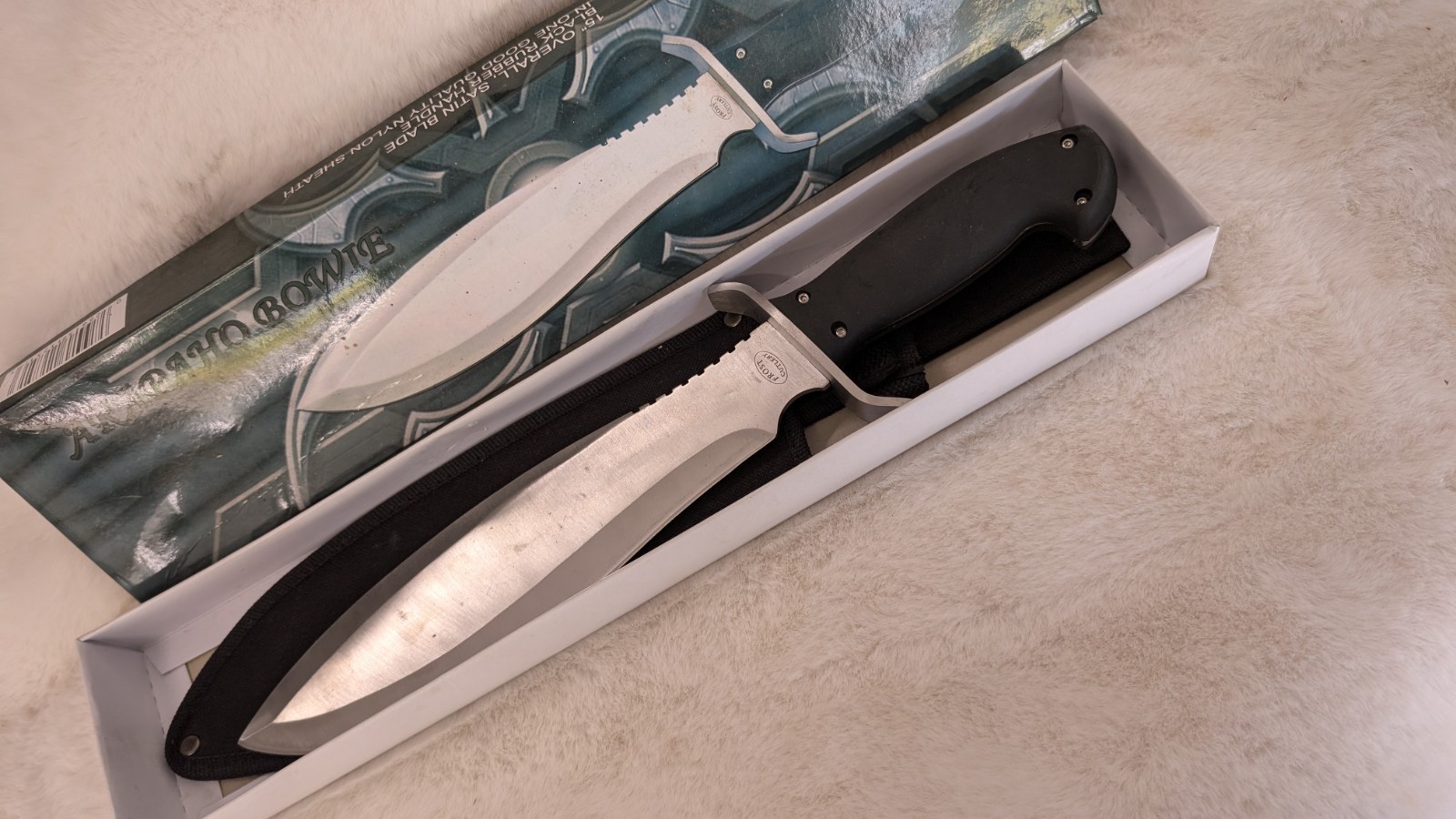 Frost Cutlery F15559 Arapaho Bowie Black/Gray, Brand New In Box, Nylon Sheath.