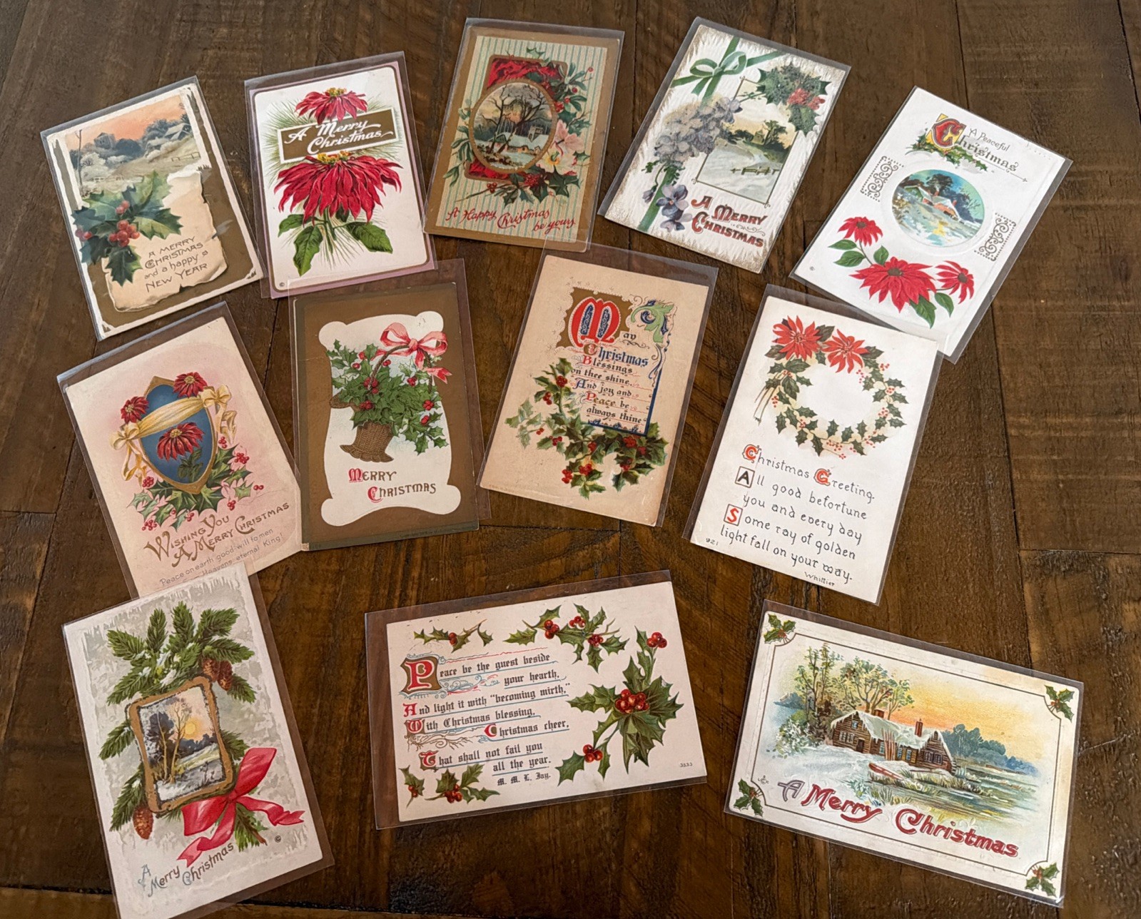 Antique Lot of 12 Vintage CHRISTMAS Postcards~Early 1900's~in sleeves~s606