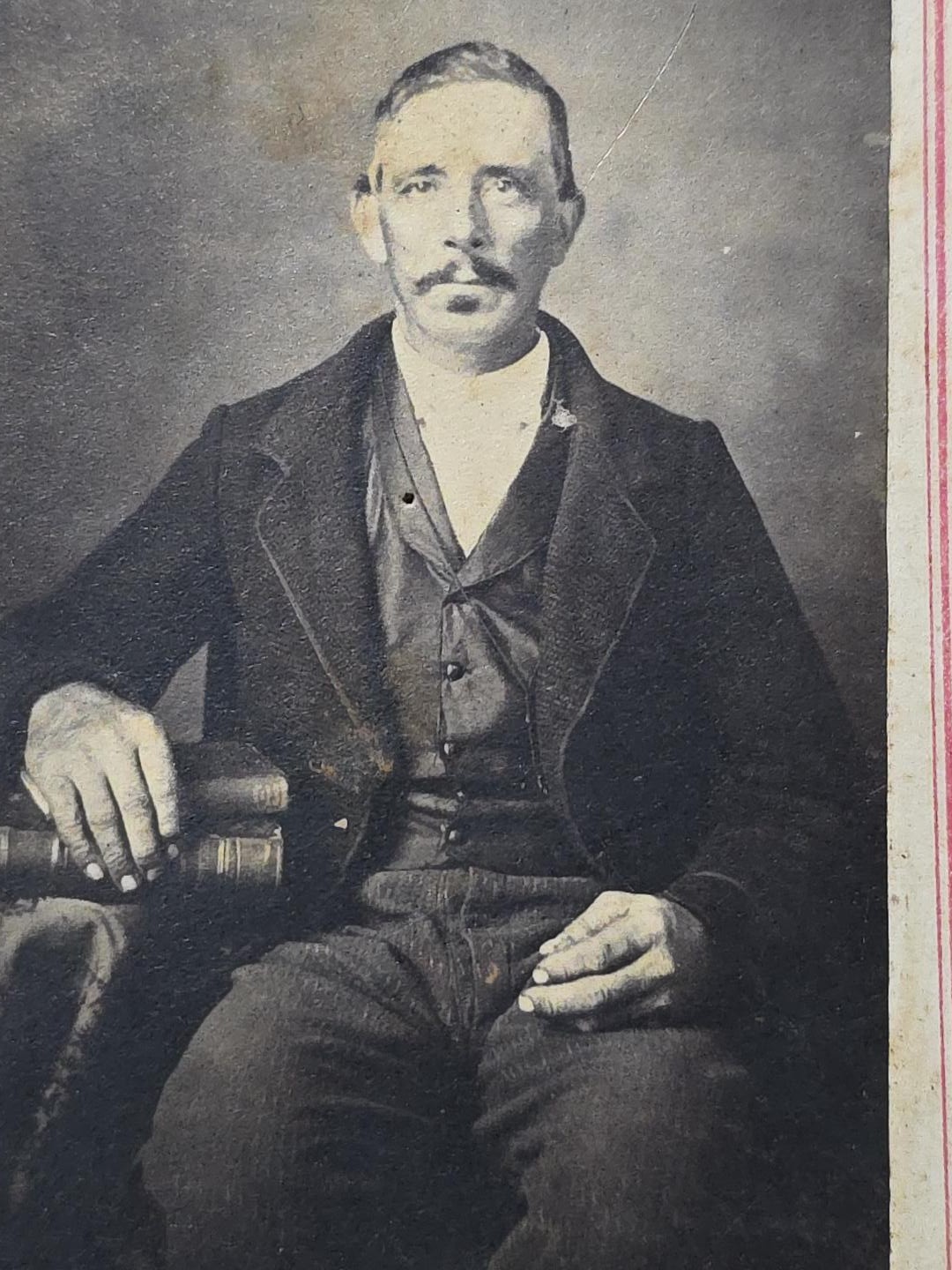 Antique 1860s Civil War Era CDV Mustached Gentleman Books 2c Revenue Stamp
