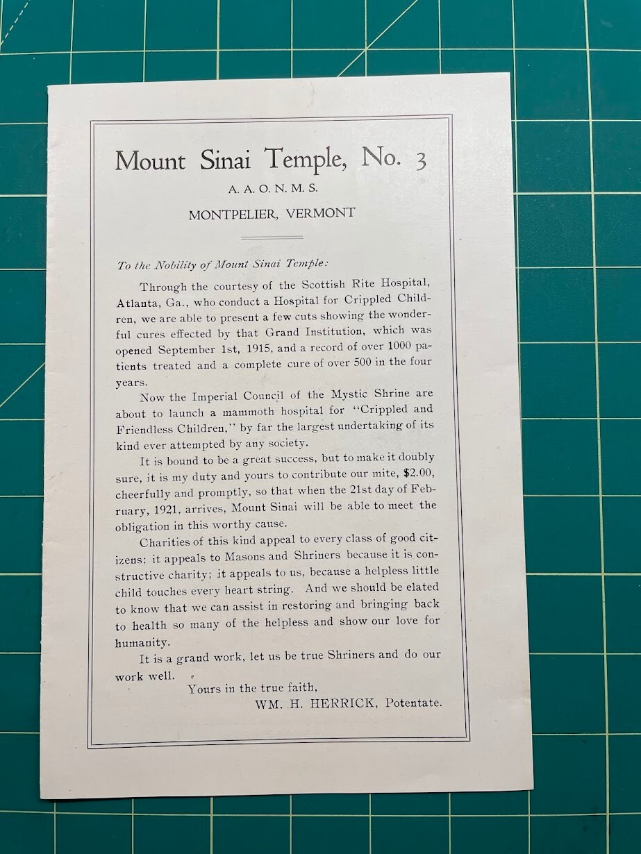 Mount Sinai Temple 1922 Masons, Shriners  pictures of crippled children