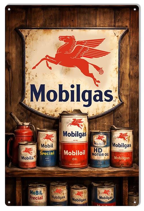 Vintage Style Metal Sign Mobilgas Mobil Shield Pegasus 12x18