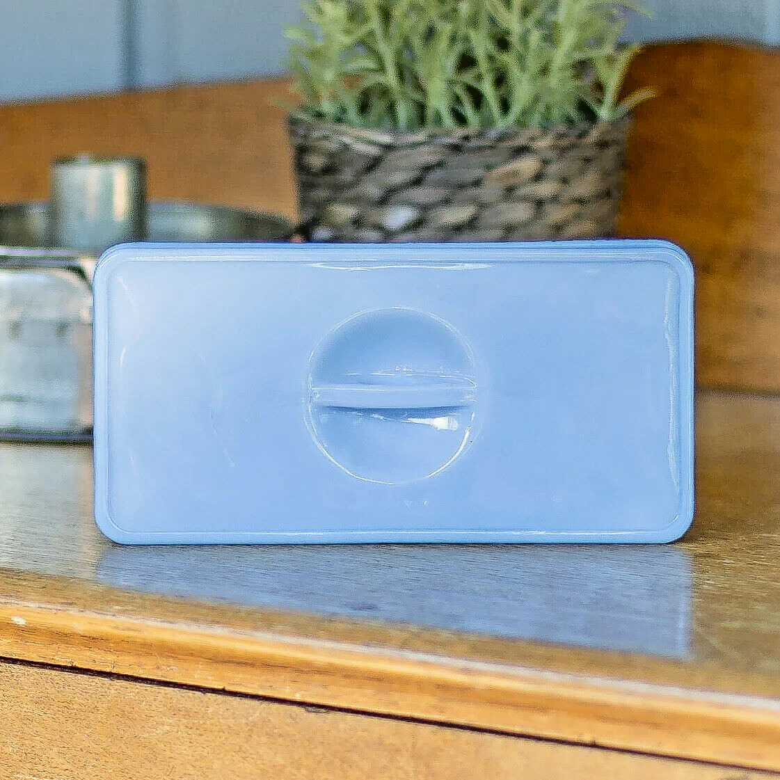 Vintage Jeanette Blue Delphite Rectangular Refrigerator Box with Lid Item 115-6