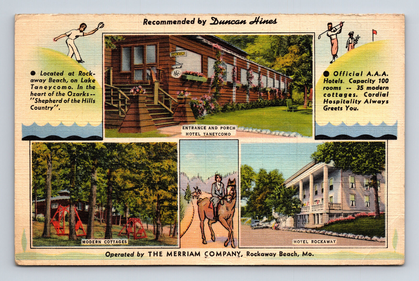 Multi-View Hotels Lake Taneycomo Rockaway Beach MO Roadside America Postcard