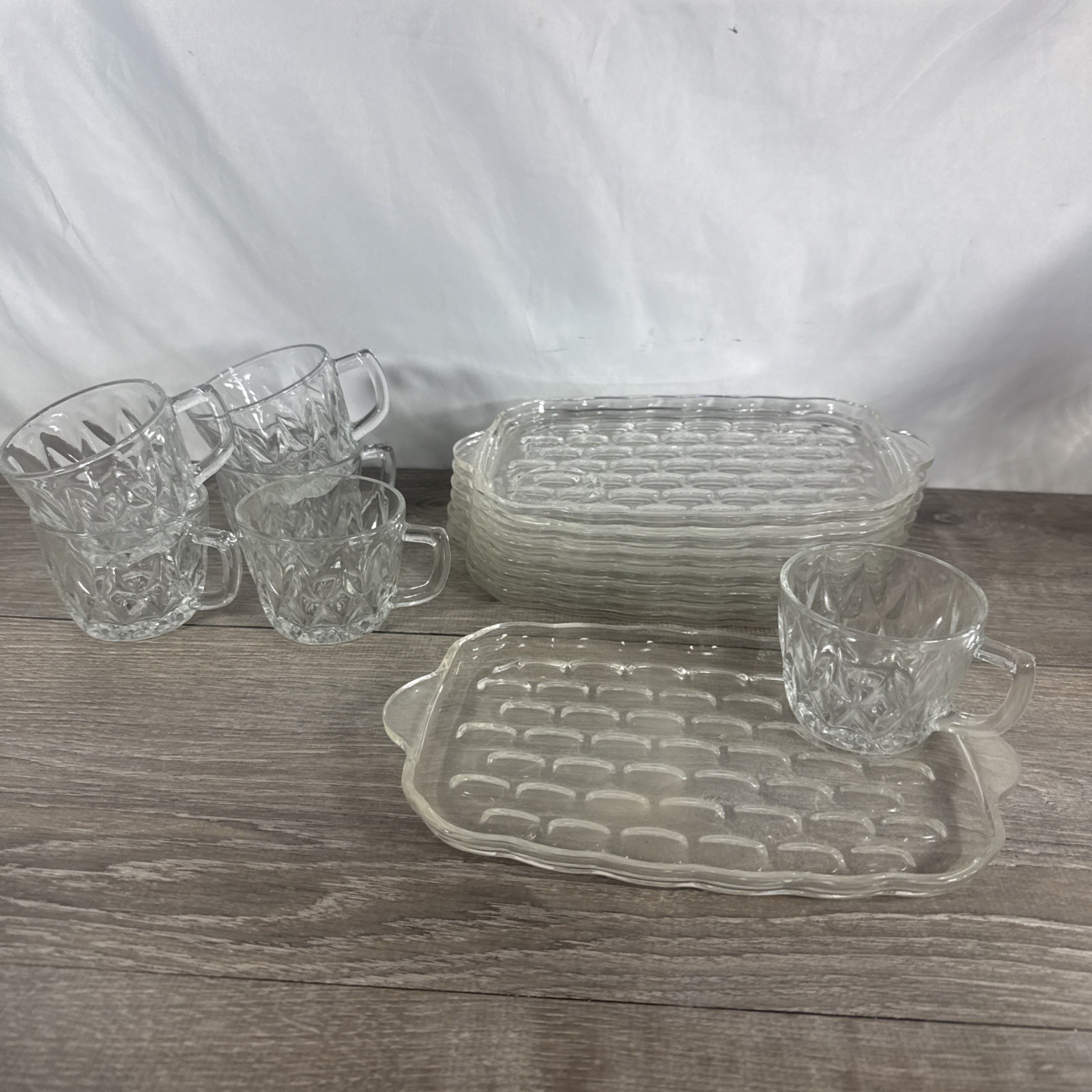 Vintage Federal Glass Company A8 Snack Plate Sets 7 Plates With 5 Cups