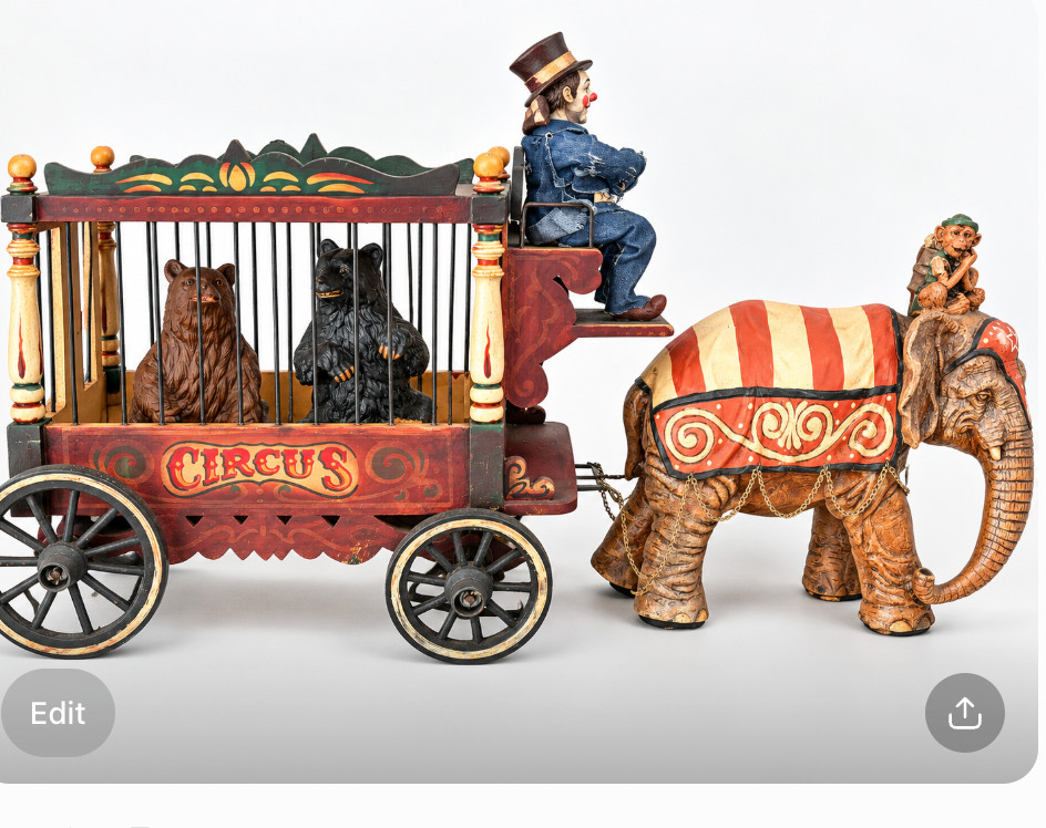 Vintage Leonardo Luna Circus Wagon Elephant Bears Clown Philippines Folk Art