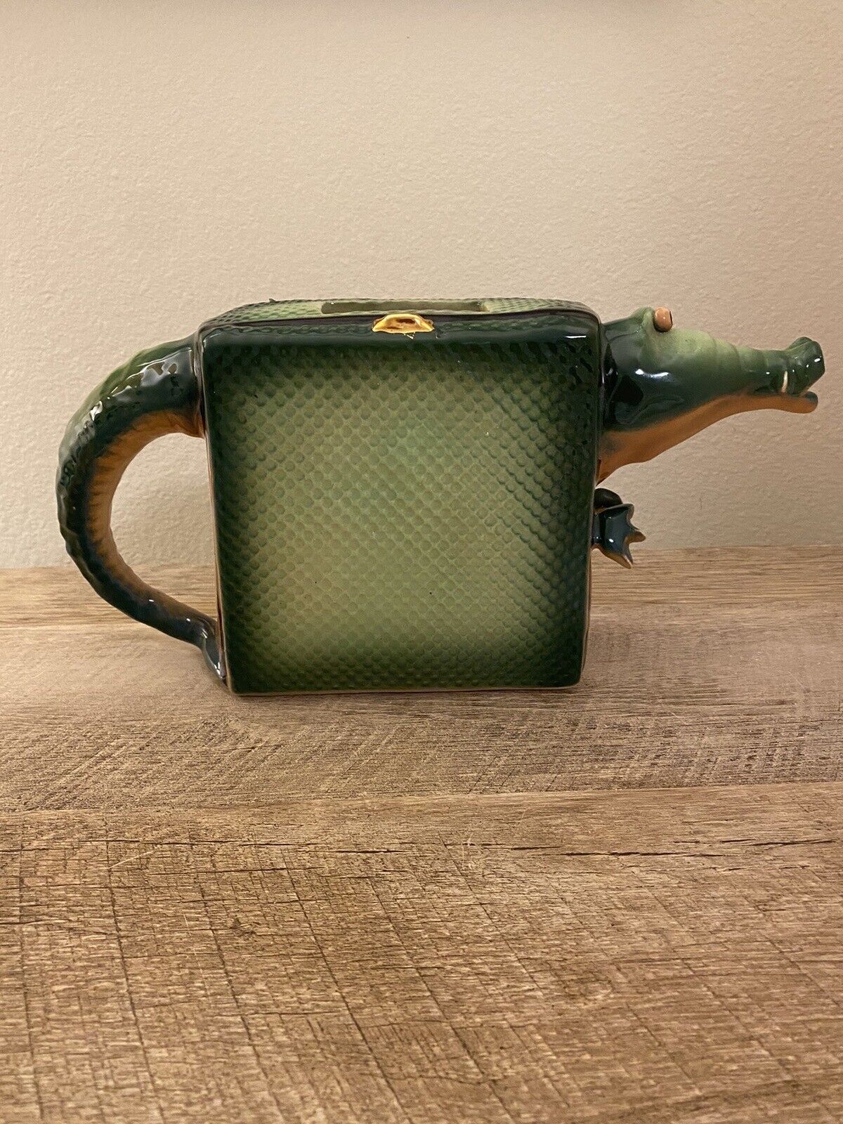 John Groth Studio Green Alligator Teapot No Lid Unique Fun Kitchen Signed
