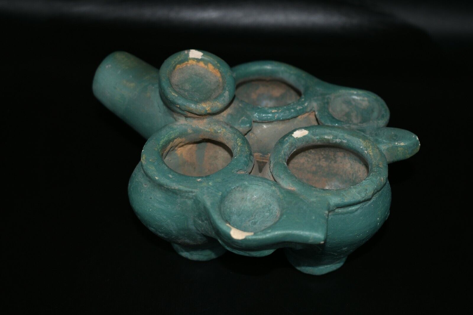 Authentic Large Ancient Islamic Turquoise Glazed Ceramic Lamp C. 13th - 14th AD