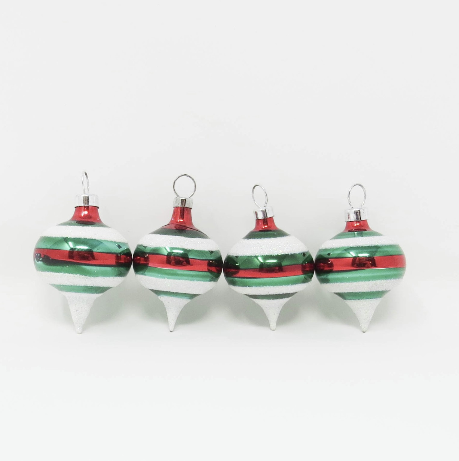 Lot of 4 Vtg Hand Blown Striped Mini Glass Teardrop Ornaments ~ Mica ~ 1-1/2\