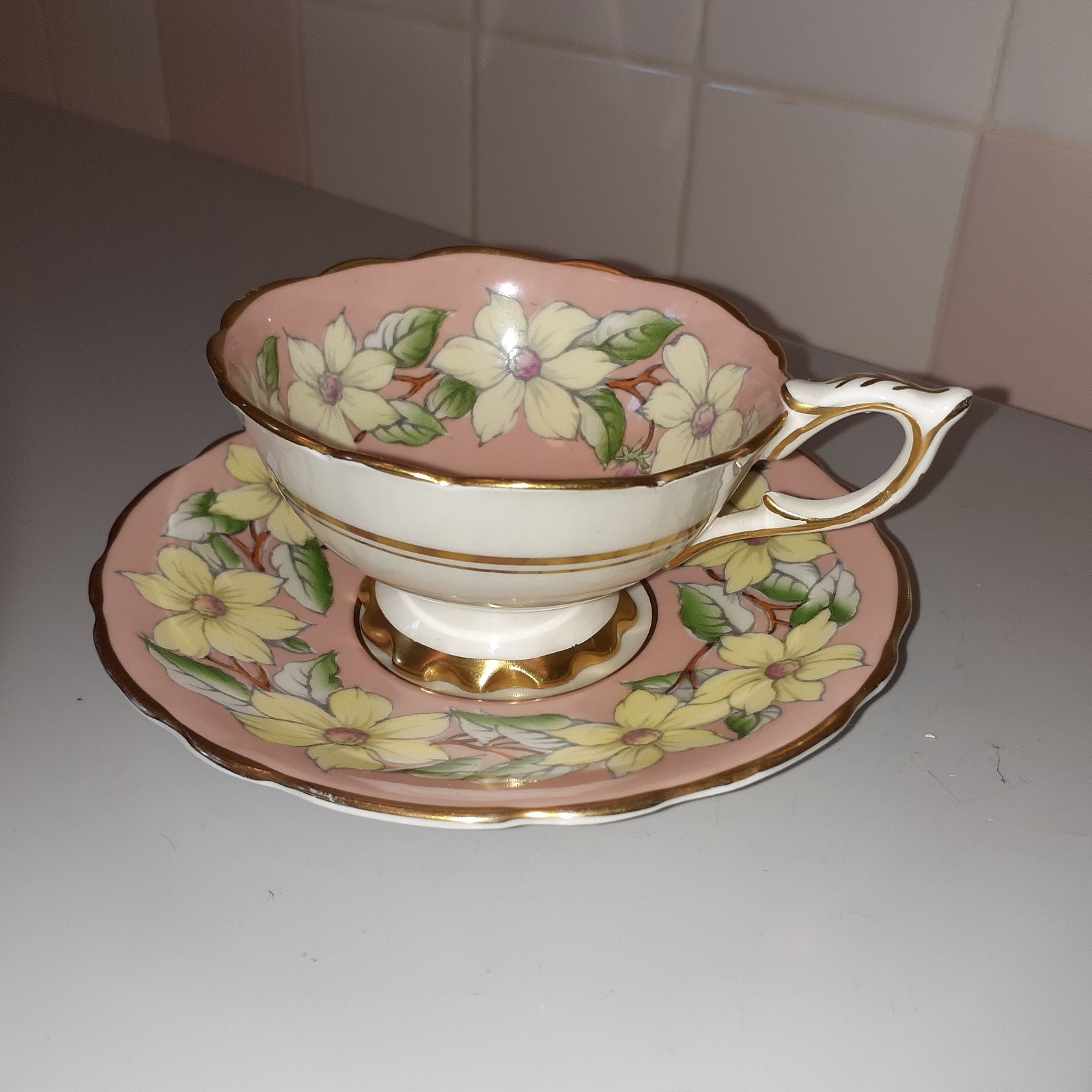 Vintage Royal Stafford Bone China Dogwood England Floral Teacup & Saucer