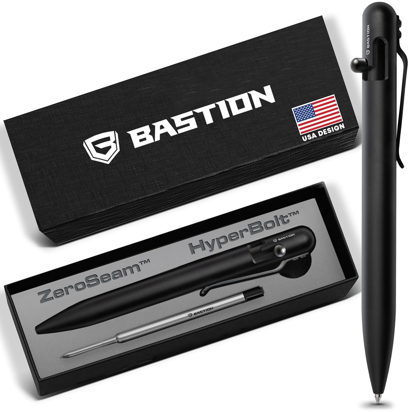 BASTION Stainless Steel Black Bolt Action Ink Pen | EDC Pocket Mens Gift