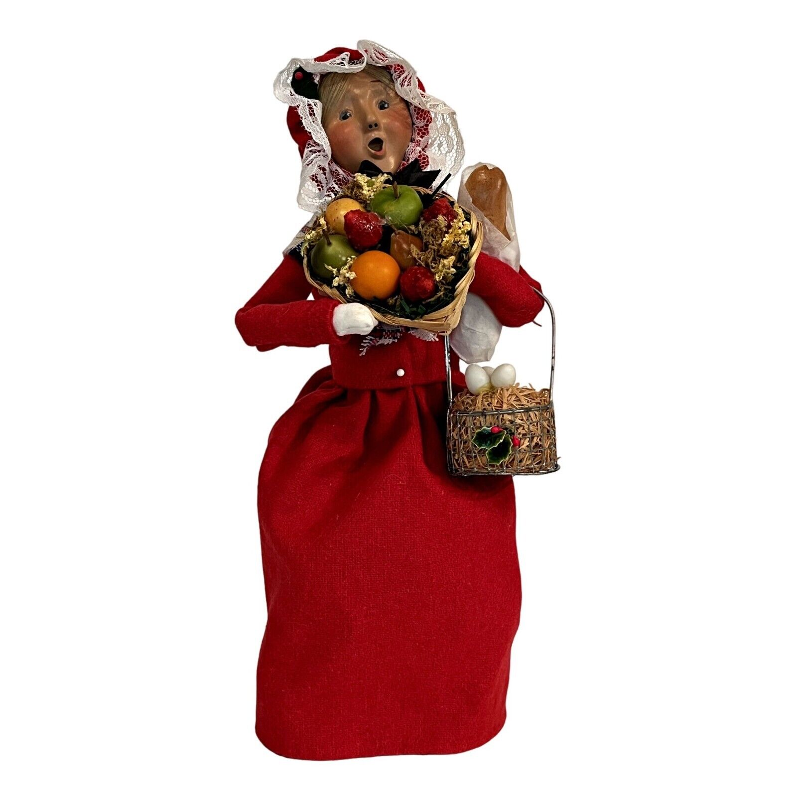 Vintage Byers The Christmas Caroler Woman with Fruit Basket Bread 1999 Holiday