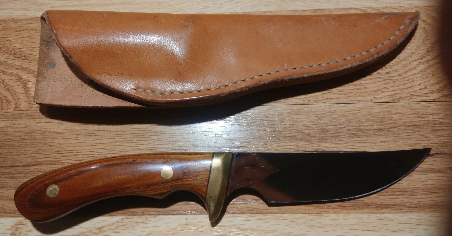 Stunning NEW Vintage Custom RW Hunting Knife w/ Heavy Leather Sheath Fixed Blade