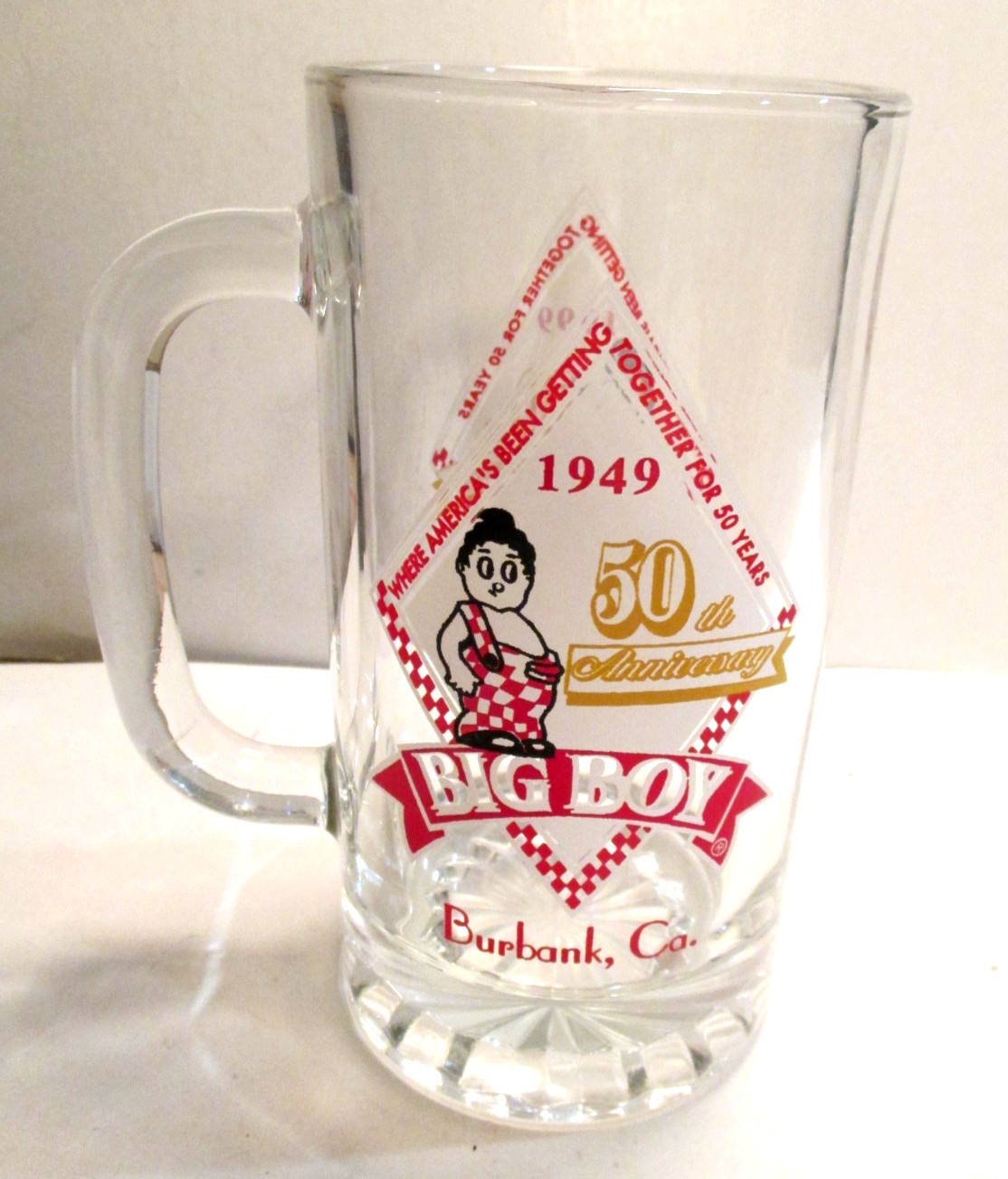 Bobs Big Boy GLASS MUG Burbank California 50th Anniversary 1949-1999 Bobs Big Boy GLASS MUG Burbank California 50th Anniversary 1949-1999