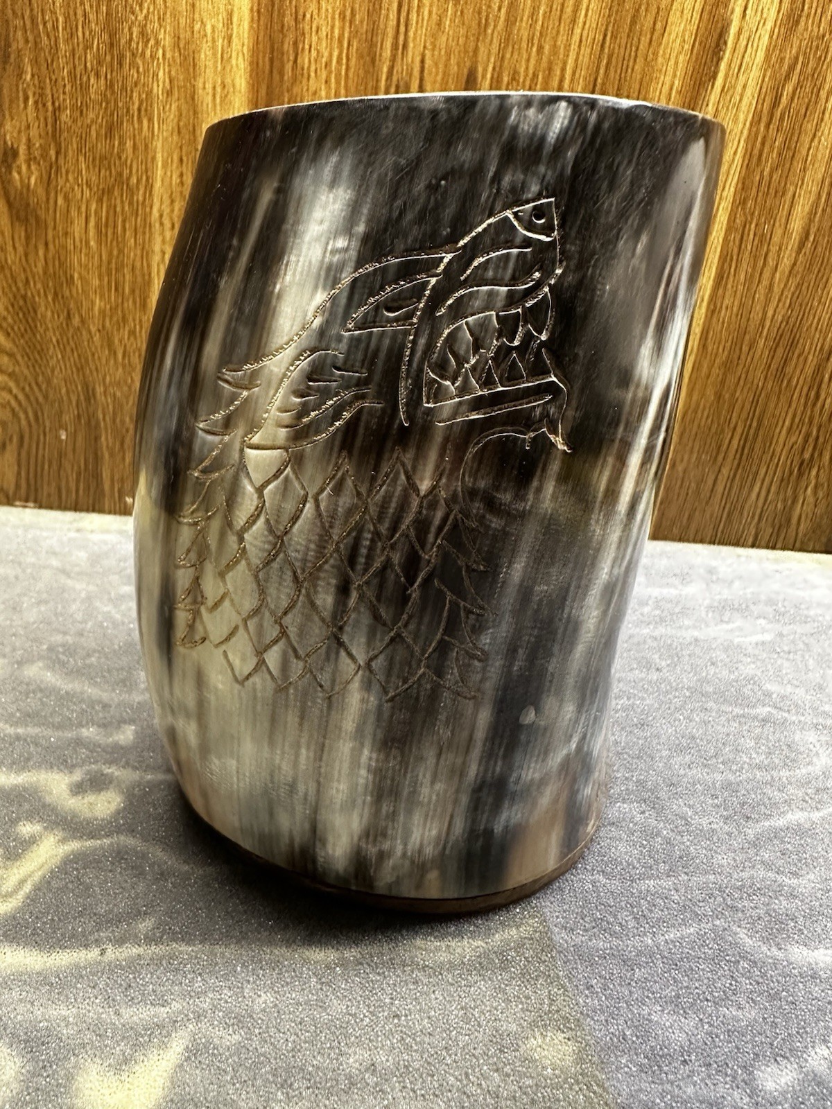 Viking Culture Real Horn Mug Cup-carved Wolf In Horn Viking Culture Real Horn Mug Cup-carved Wolf In Horn