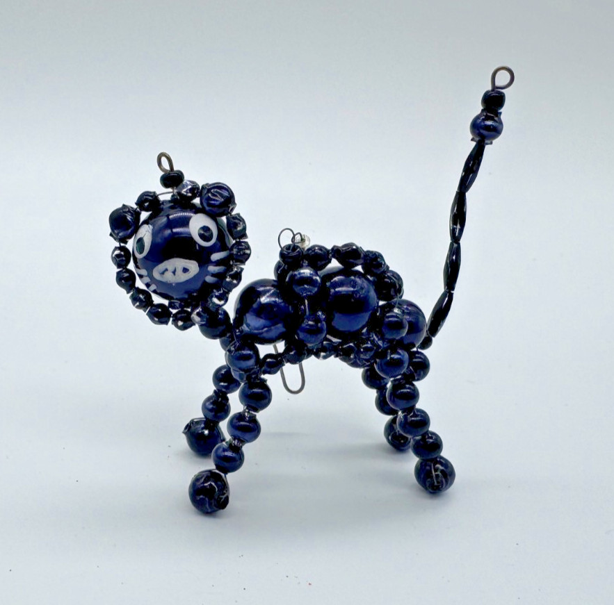 1998 Christopher Radko Good Luck Charm Beaded Black Cat Halloween Ornament 3\