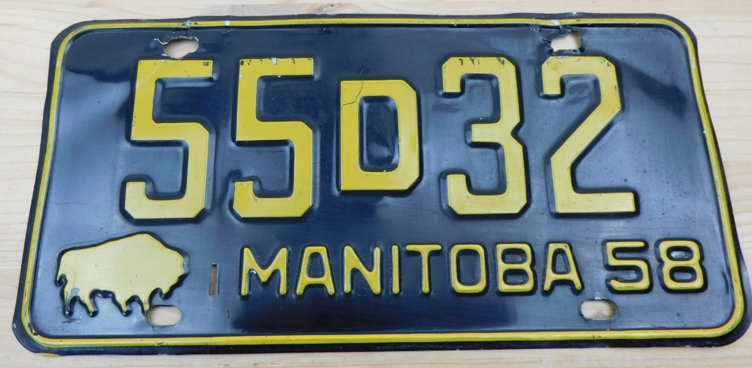 Vintage Original 1958 Manitoba Canada License Plate Tag #55D32